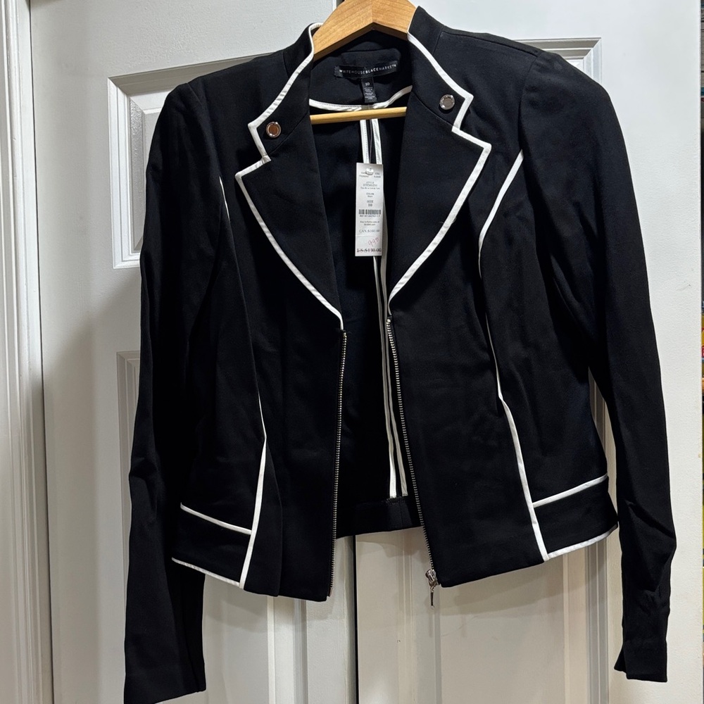 White House Black Market Black Blazer with White Accents